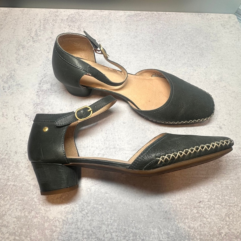 Pikolinos Womens Black Leather Ankle Strap Heeled Shoes Block Heel size 40